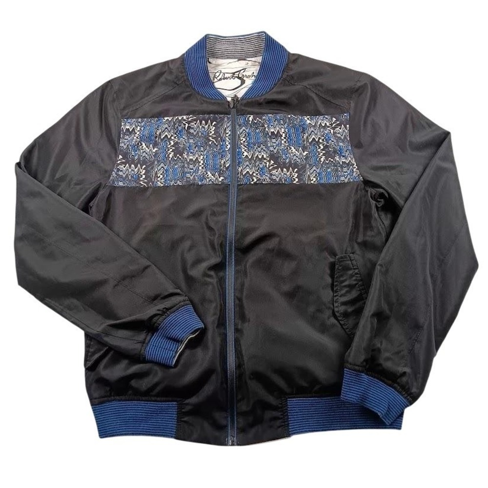 Robert Graham Jacket Mens Large Black Reversible Bomber Geometric Art Print